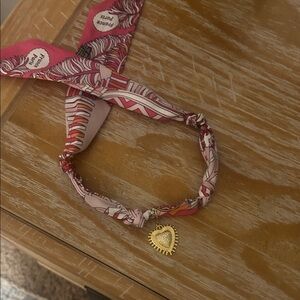 Pink and Gold Heart Pendant Scarf Necklace